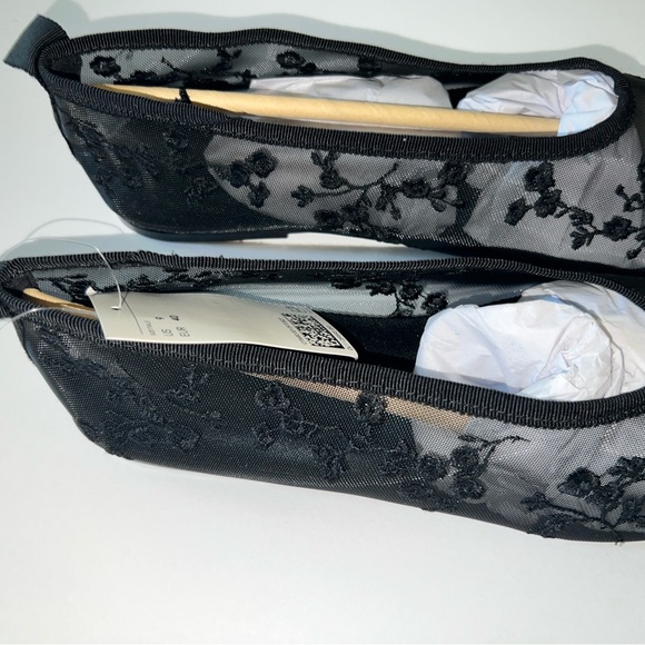 H & M Black Mesh Ballerina Flats - size 9 10 - Picture 1 of 6